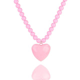 Pink heart necklace on heart charm ball chain - lightweight plastic design