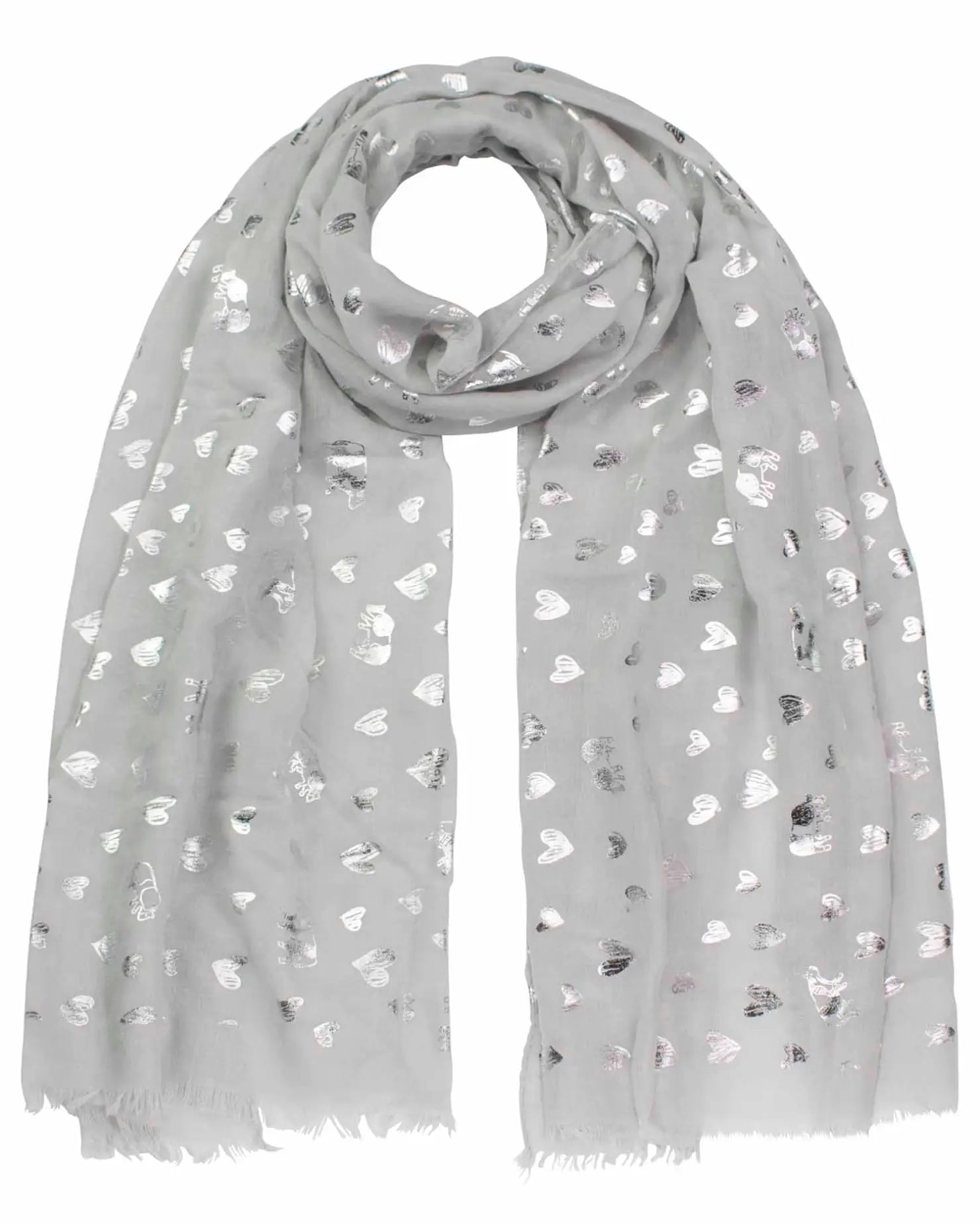Heart & Cow Print Silver Foil Oversized Scarf with Hearts