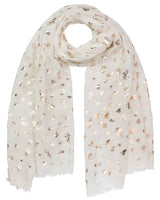 White scarf with gold foil foils in Heart & Cow Print Silver Foil Oversized Scarf.