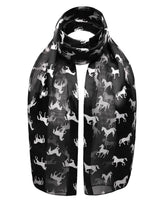 Black and white horse print satin stripe silky unisex scarf