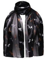 Black and white horse print scarf with cat pattern
