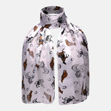 White satin scarf with cat pattern, Horse Print Satin Striped Silky Unisex Scarf