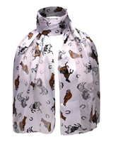 ’Horse Print Satin Striped Scarf with Cat Pattern’