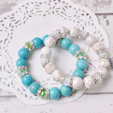 Howlite Turquoise and Rhinestone Beaded Bracelet with white and turquoise beads