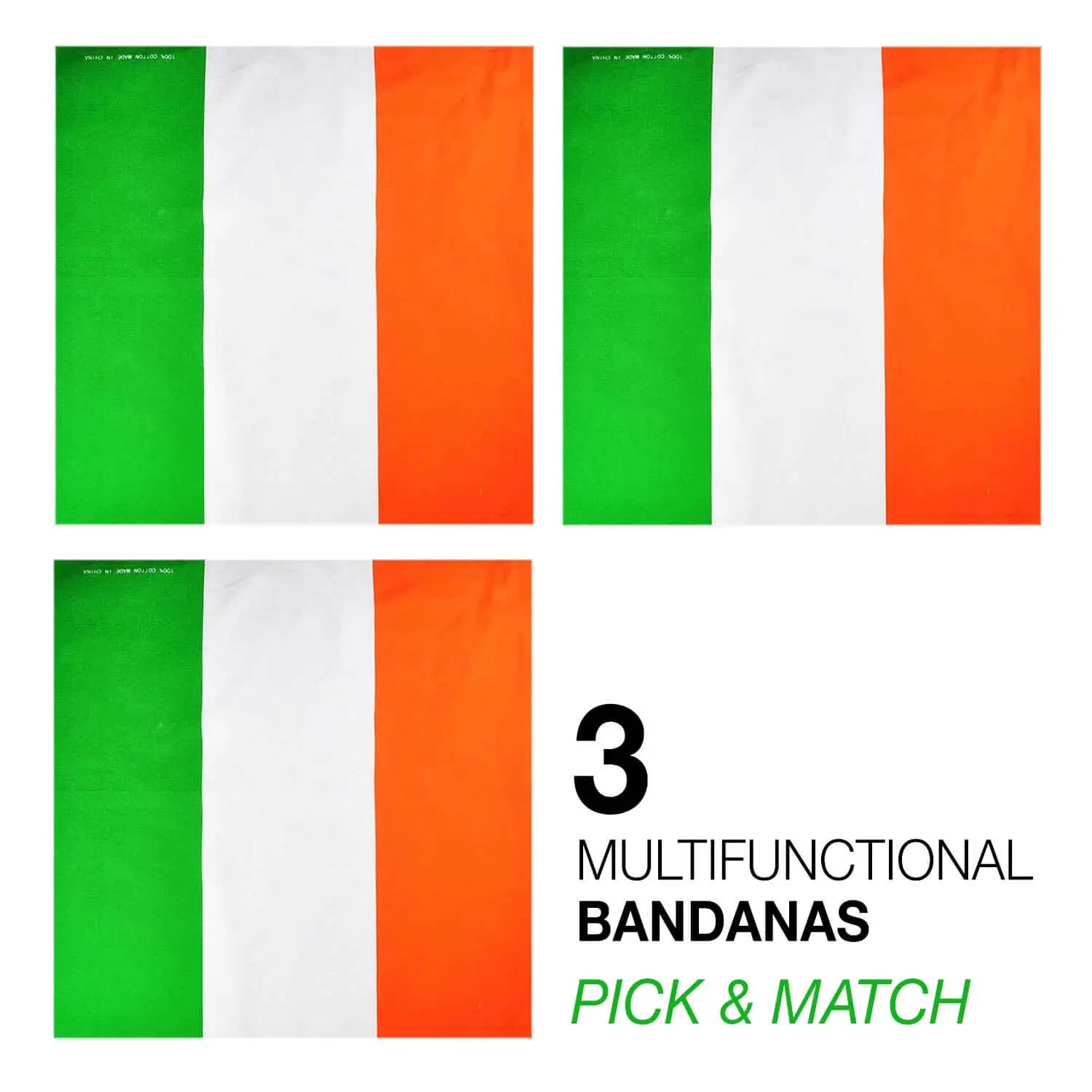 Irish flag bandana set featuring the national flag of Ireland running vertically.