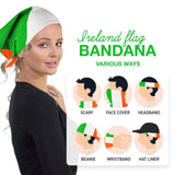 Woman wearing Irish flag bandana with different hairstyles