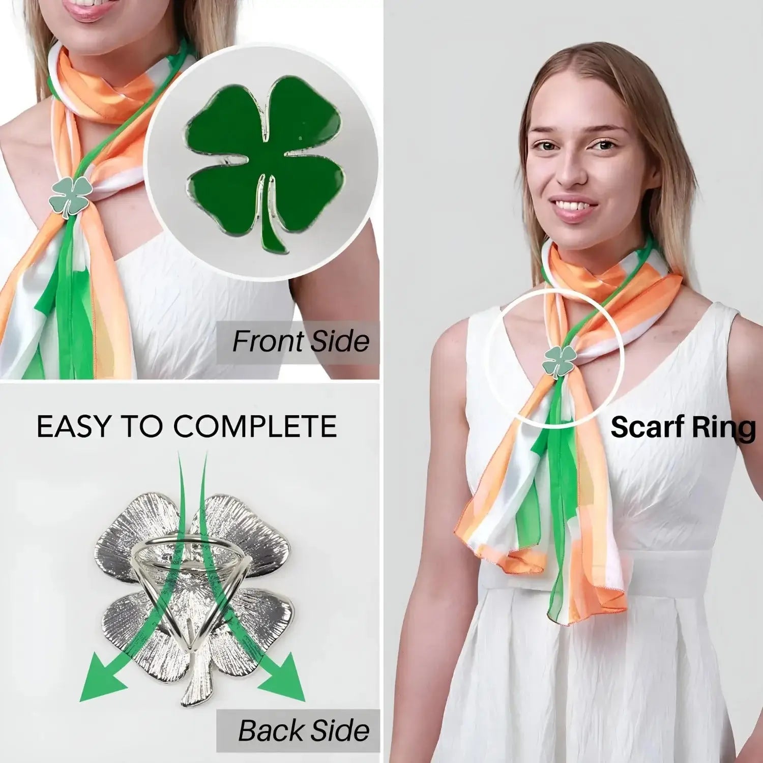 Irish flag satin scarf for St. Patrick’s Day worn by a girl