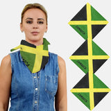 Jamaica Flag Multifunctional Bandana - 100% Cotton: Woman wearing yellow and black scarf