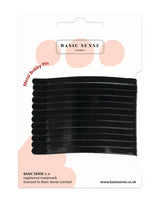 Basic black hair ties accessory displayed with Jumbo Metal Bobby Pins - Large.