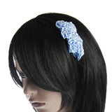 Kids’ Girls Soft Satin 3D Flower Headband - Woman wearing blue flower headband