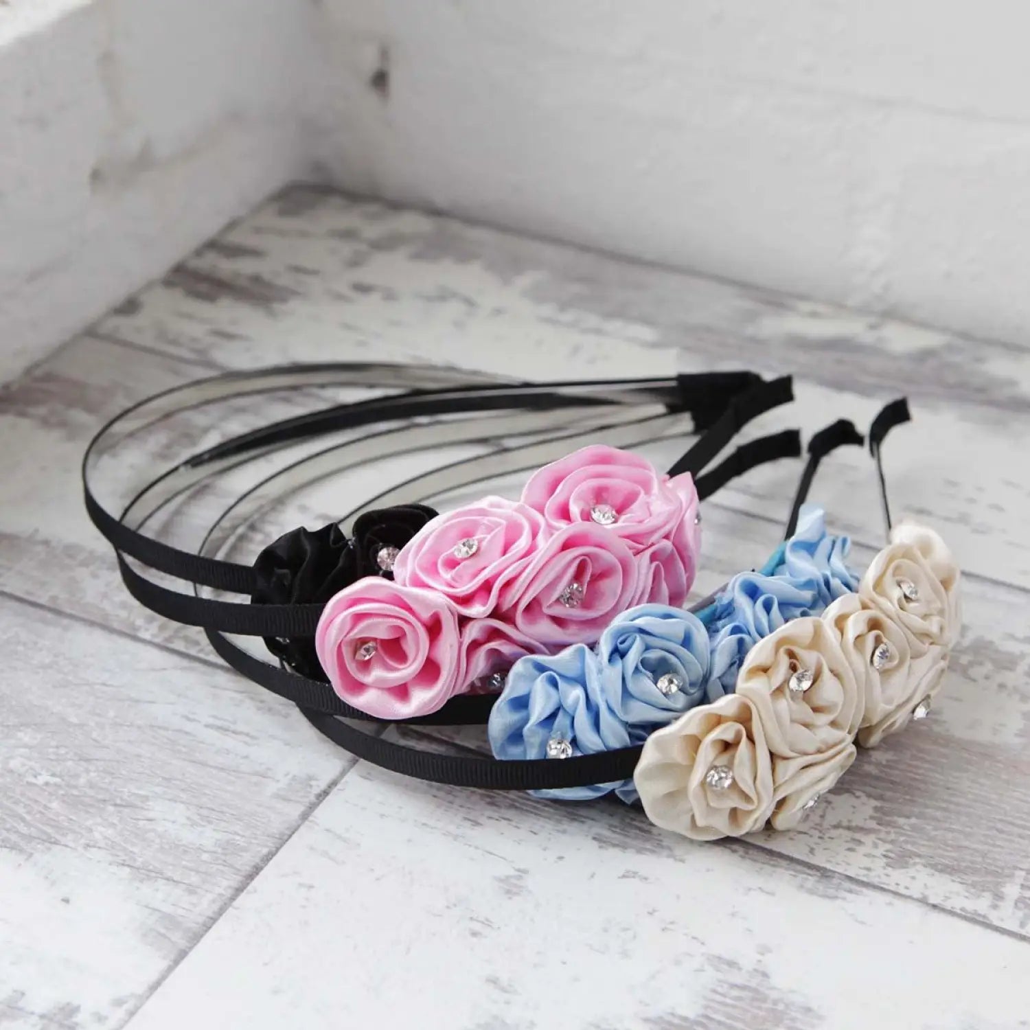 Kids’ Girls Soft Satin 3D Flower Headband with Leather Straps