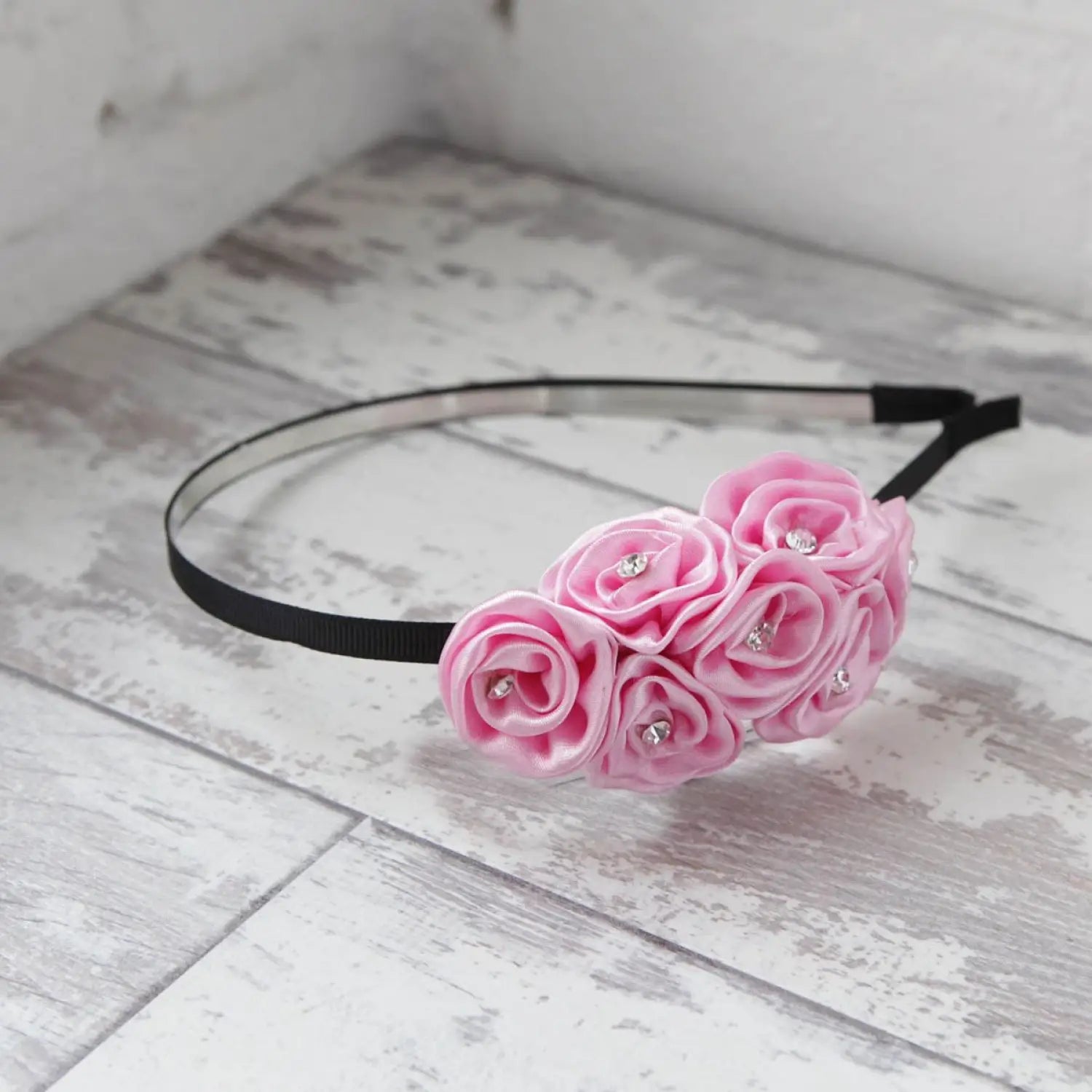 Pink satin 3D flower headband for kids girls