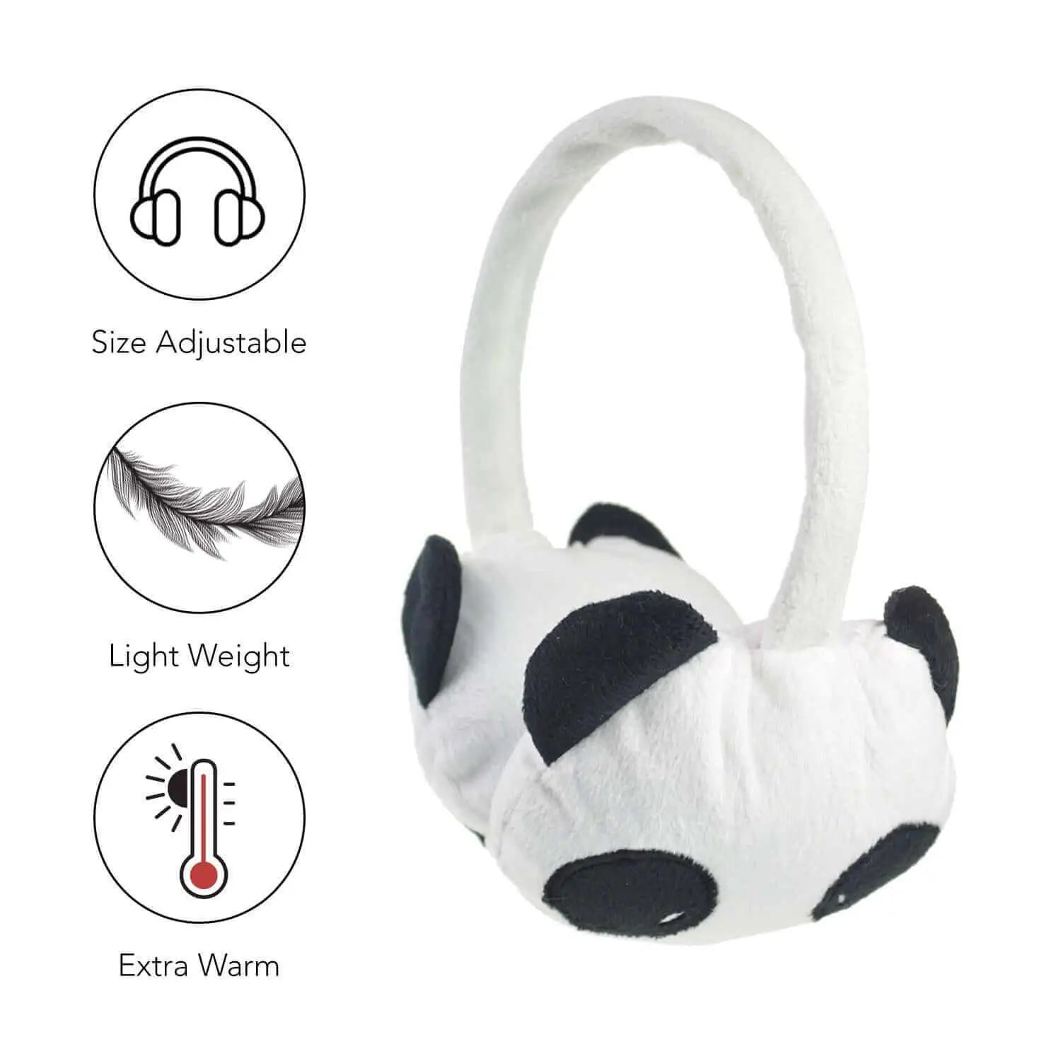 White and black cat animal earmuff, Kids Panda & Cat Animal Earmuff Duo - Adjustable Size, Ear Warmers.