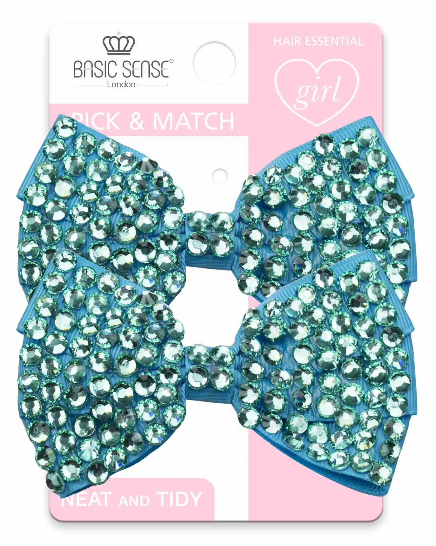 Blue rhinestone glittery bows with crystals on 2pcs crocodile hair clips