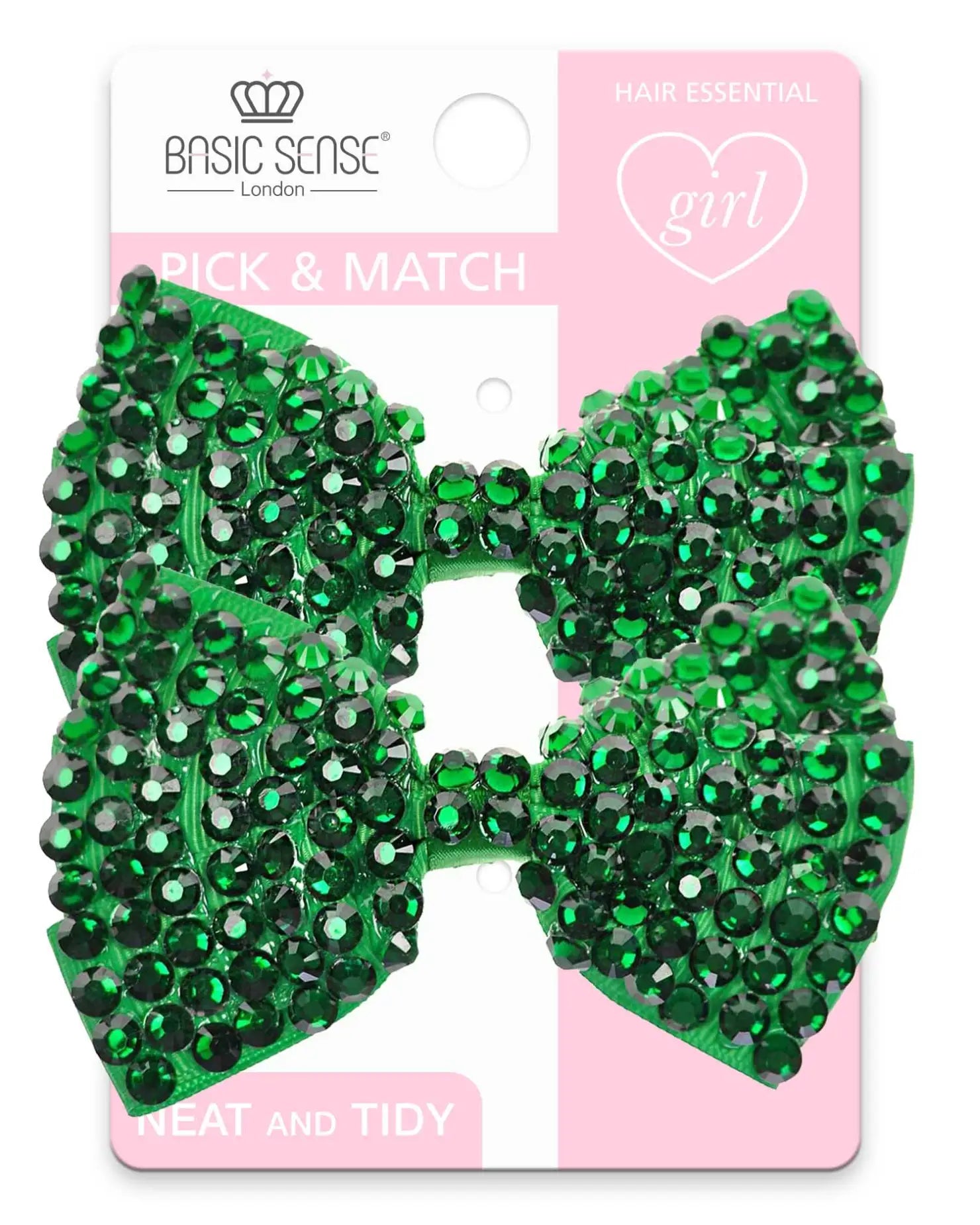 Kids Rhinestone Glittery Bows with Green Sequins on Crocodile Hair Clips
