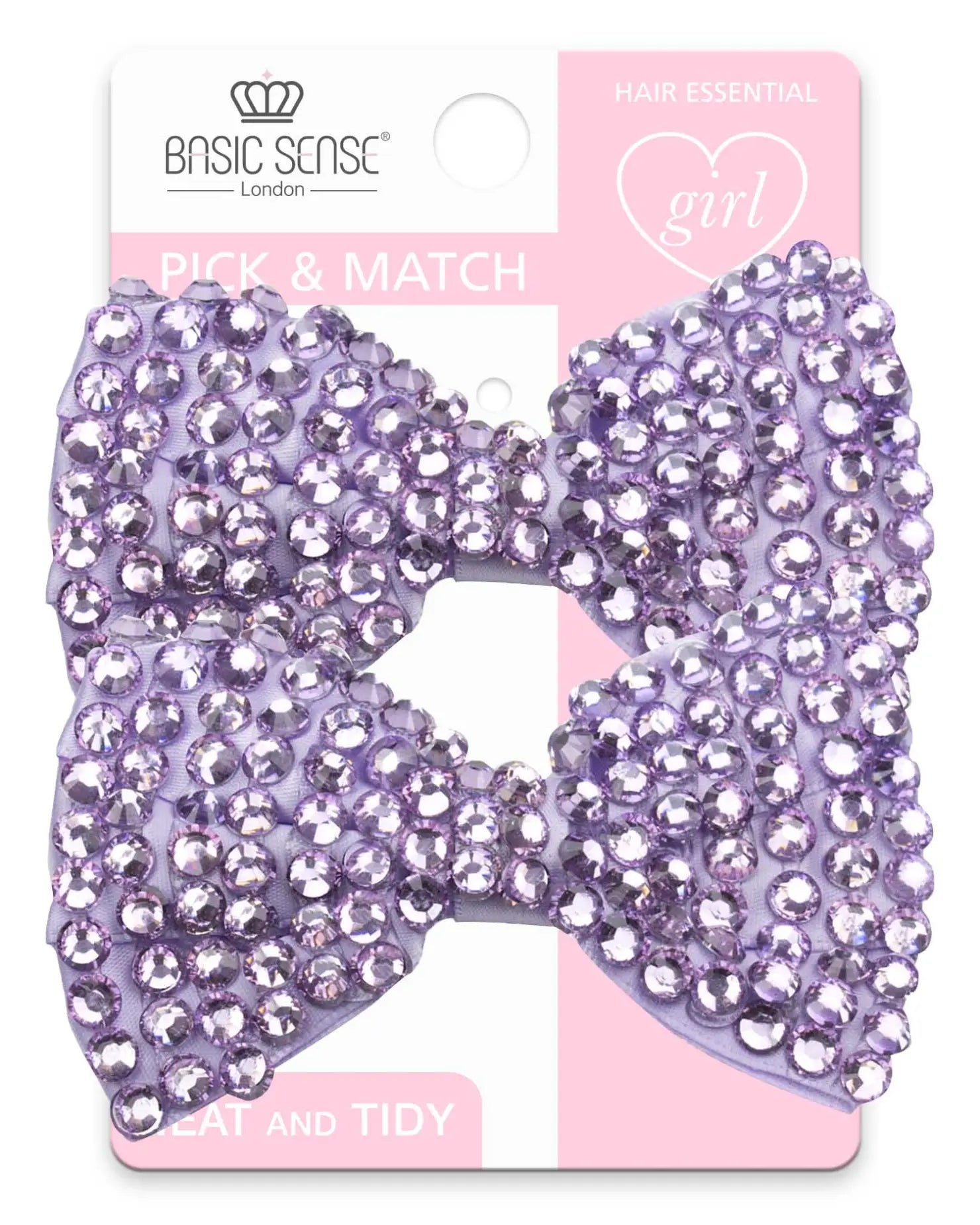 Close up of purple rhinestone glittery bows with silver beads on Kids Rhinestone Glittery Bows - 2pcs Crocodile Hair Clips
