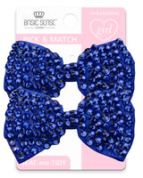 Kids Rhinestone Glittery Bows - 2pcs Crocodile Hair Clips, blue bow with sequins