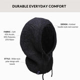 Black knitted balaclava-style neck warmer with tassels for ultimate winter protection