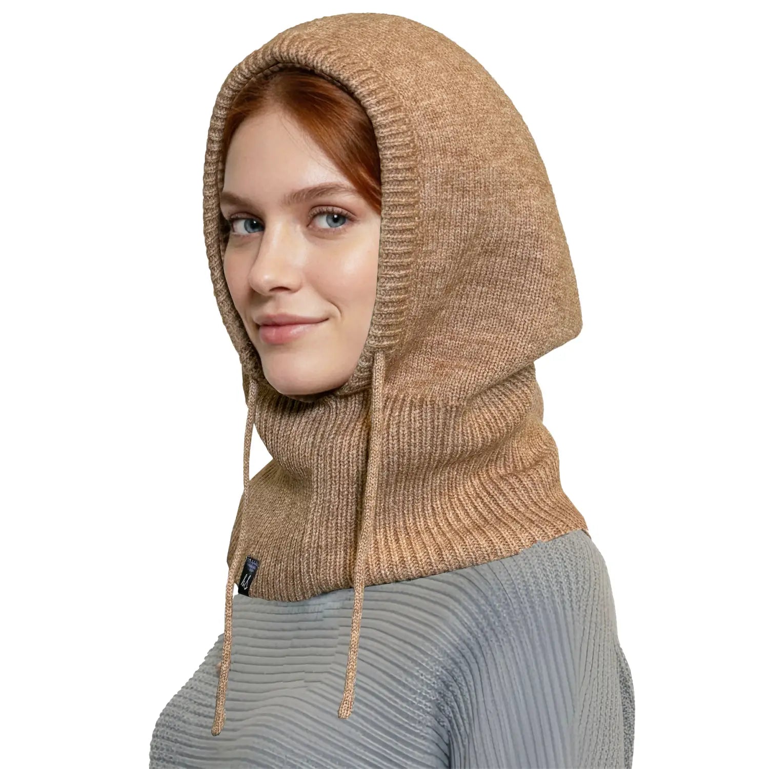 Knitted Hooded Scarf & Snood – Warm Versatile and Comfortable Winter Protection - Beige - Warm Scarves