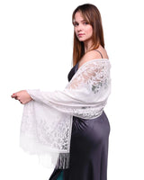 Elegant floral lace tassel shawl for evening party.