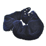 Black velvet hair scrunchie with silver button - Large Rhinestone Velvet Hair Scrunchies, 2pcs