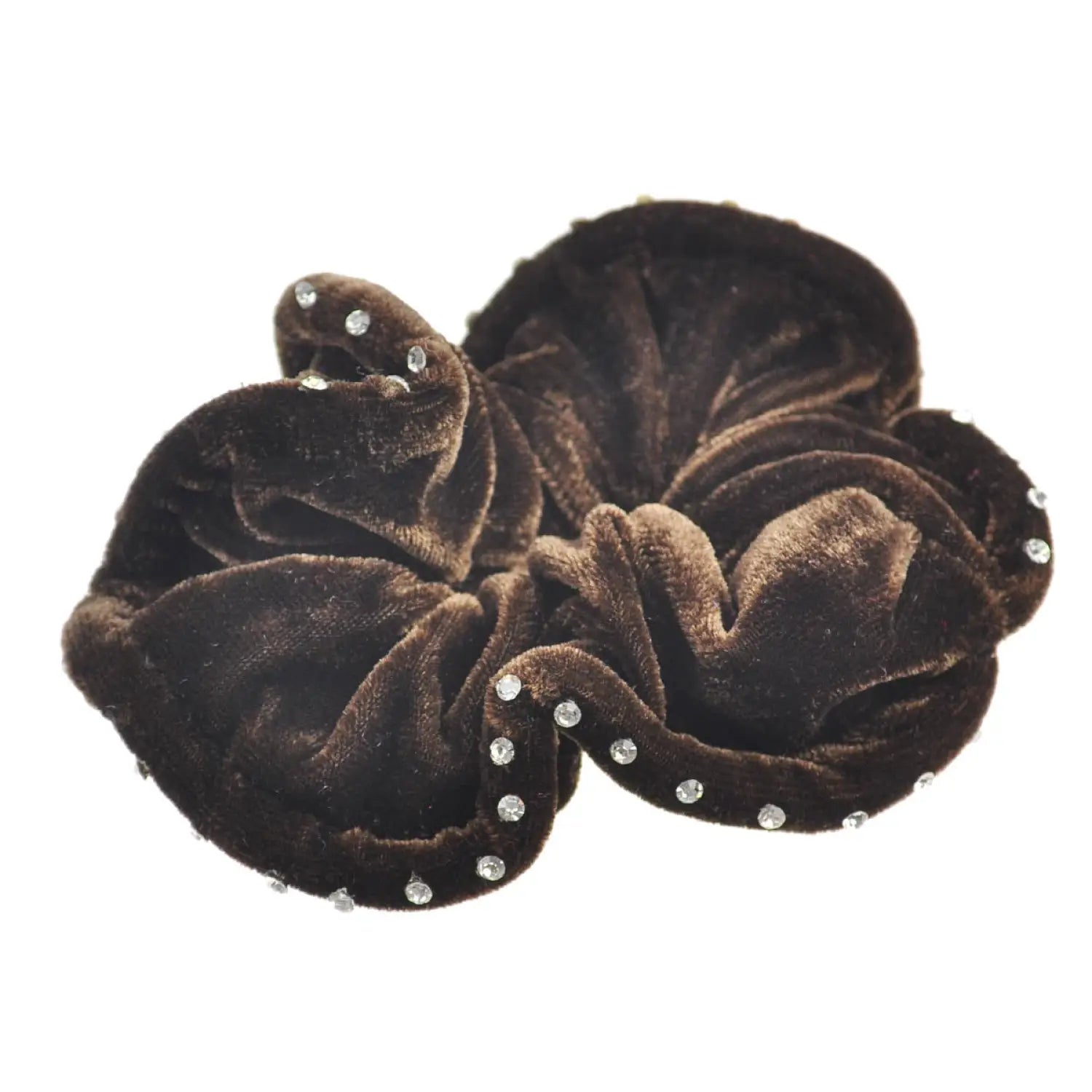 Brown fur hair scrunchies with rhinestones, Large Rhinestone Velvet Hair Scrunchies, 2pcs.