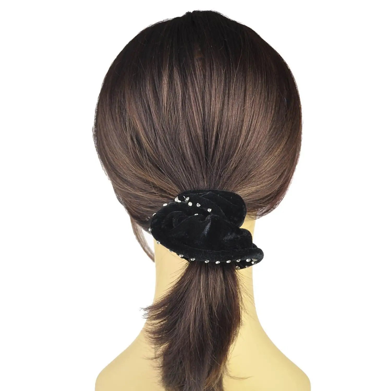 Rhinestone velvet hair scrunchies with flower ponytail accessory