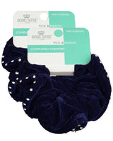 Navy blue and white socks with pearls displayed in Large Rhinestone Velvet Hair Scrunchies.