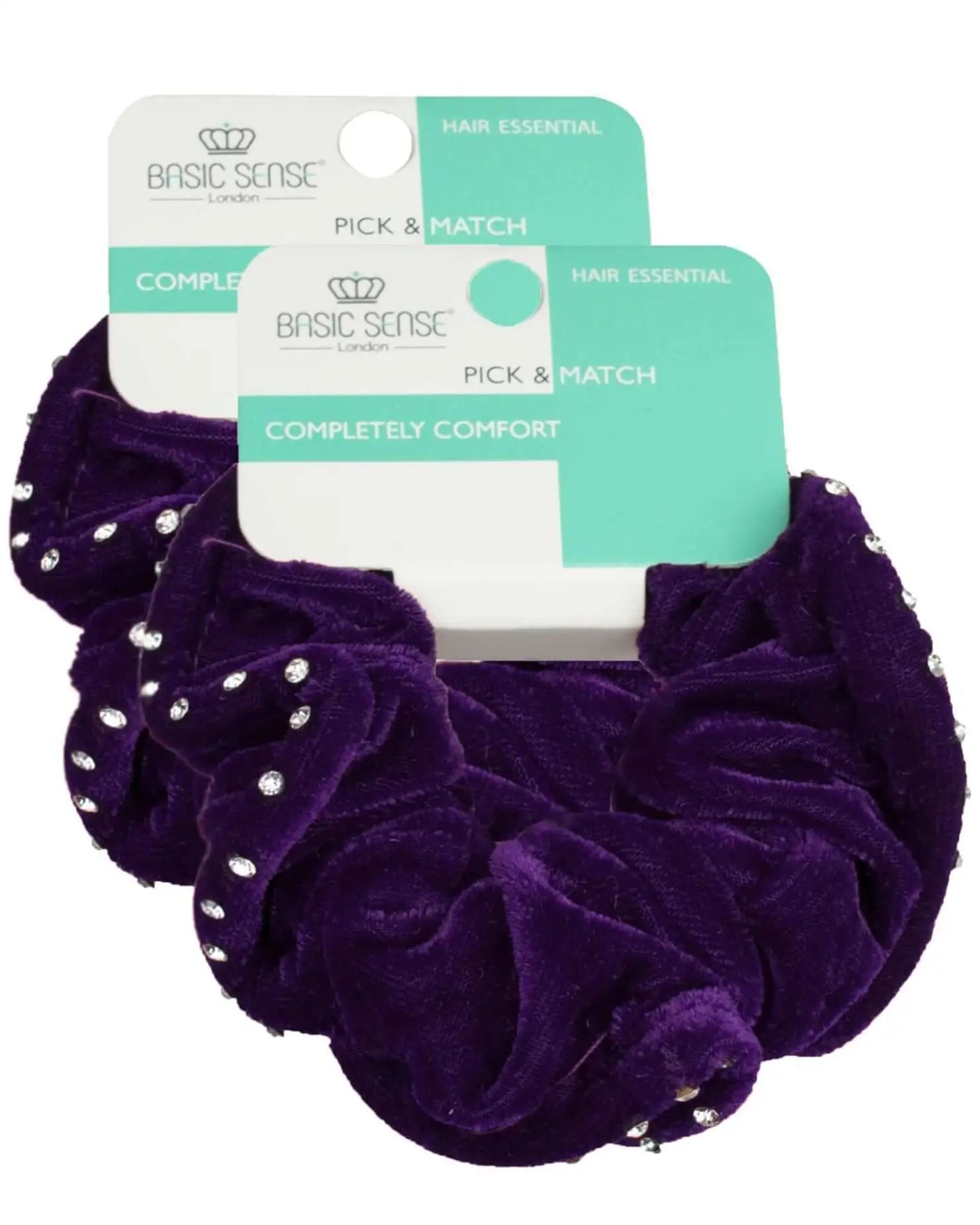 Purple rhinestone velvet hair scrunchies with white pearls