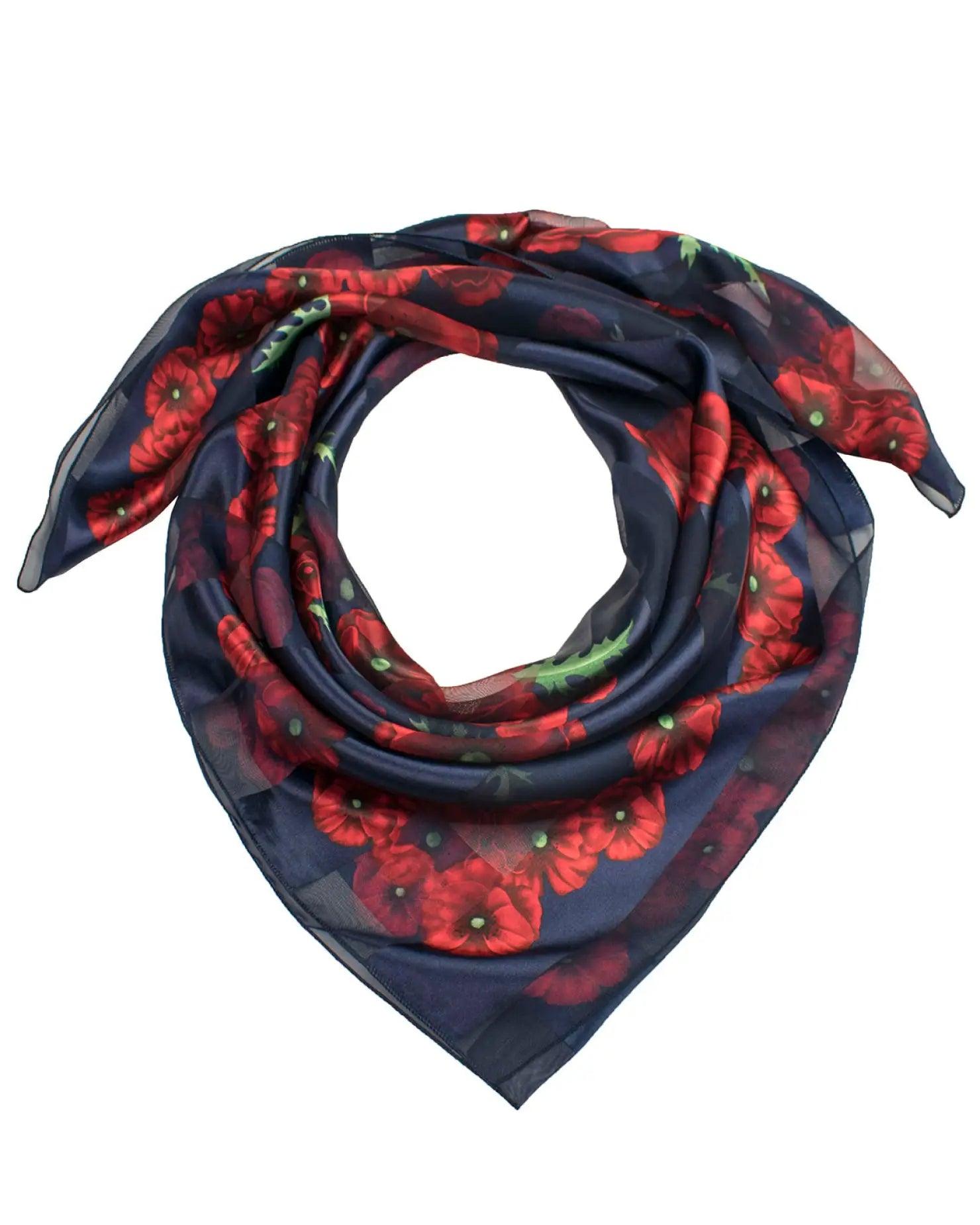 Large Square Poppy Scarf with Red Flowers for Remembrance Day