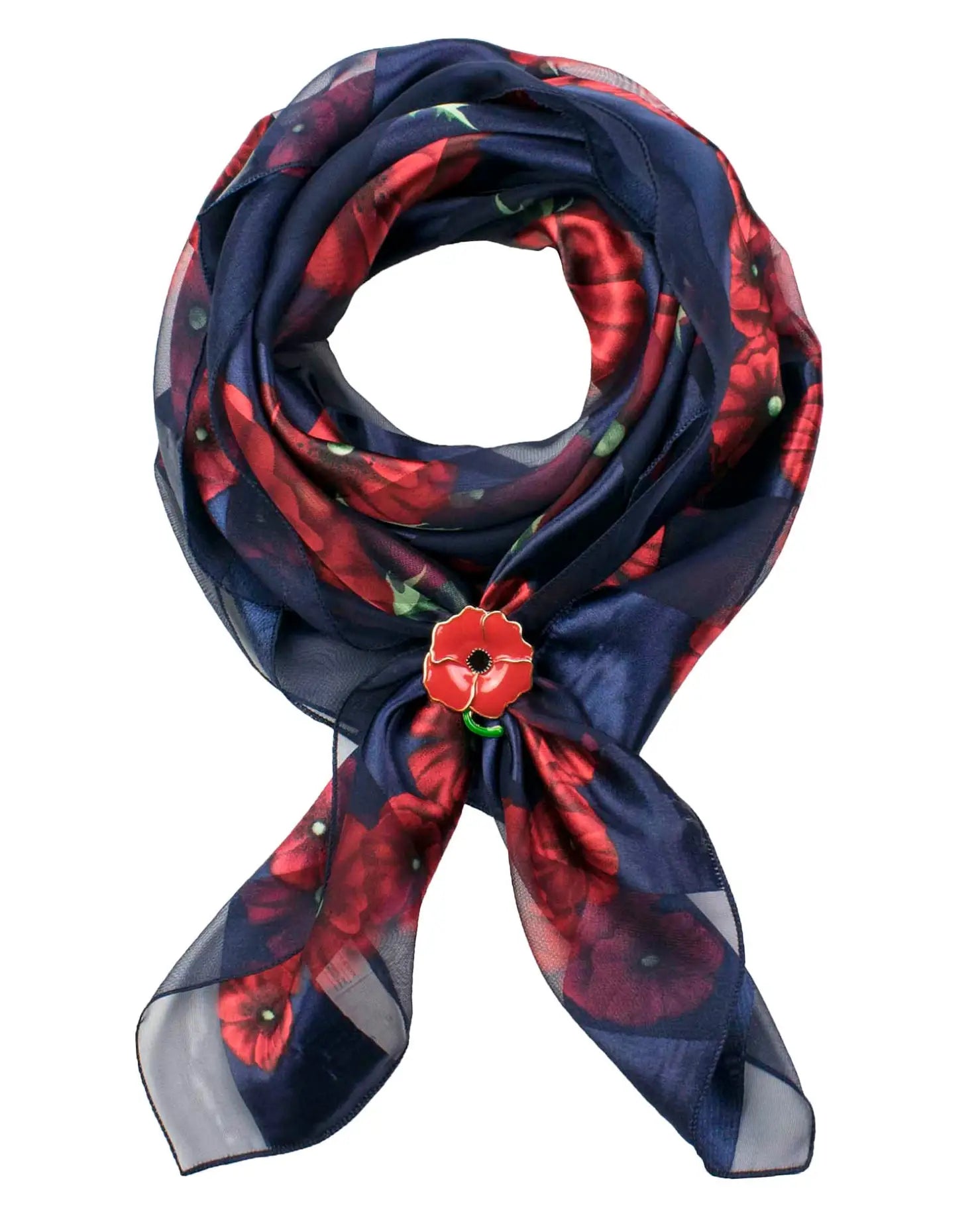 Large Square Poppy Scarf with Red Flower Design