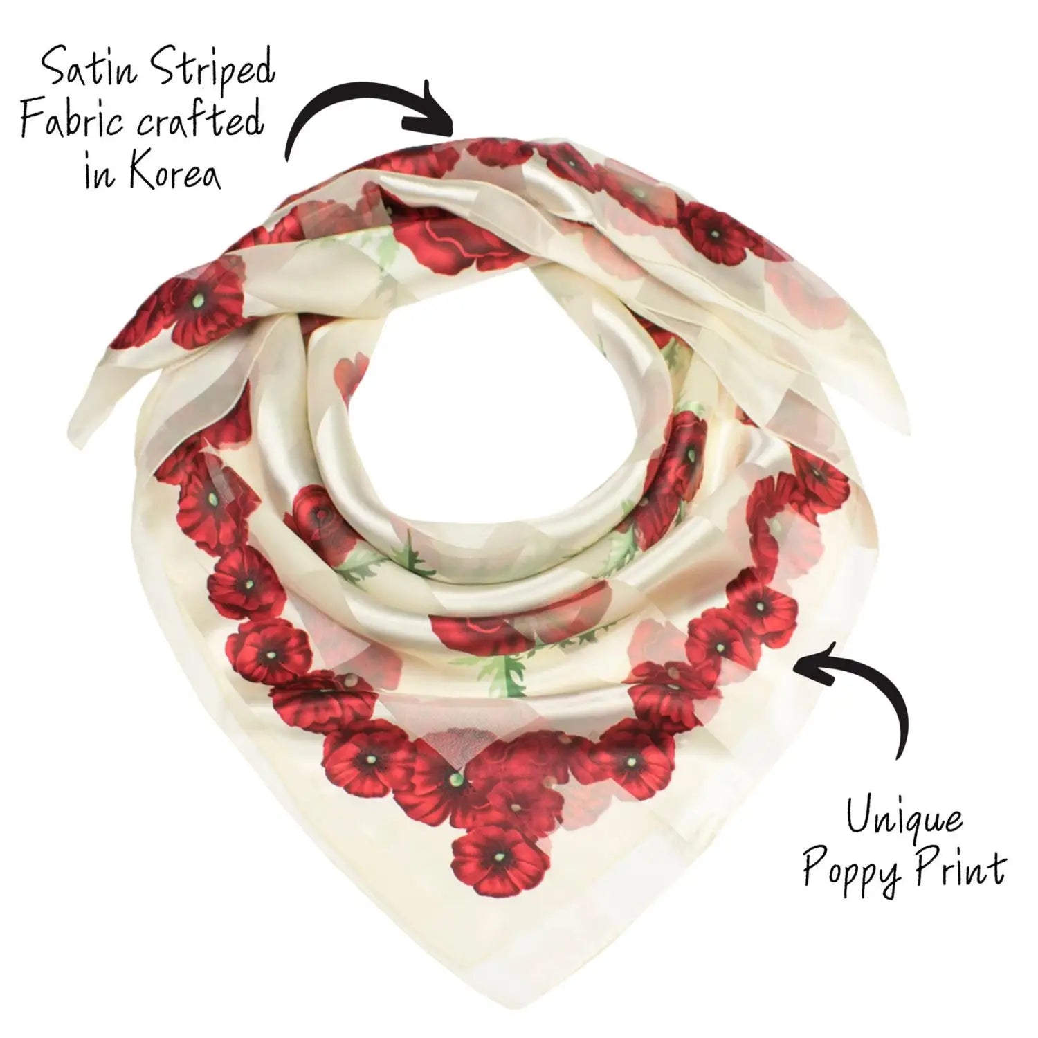 Large square poppy scarf with red flowers in Remembrance Day set