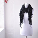 Layered & Textured Knitted Scarf - Warm Tasselled Style on mannequin