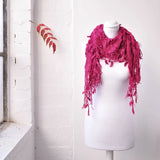 Layered & Textured Knitted Pink Scarf on Mannequin