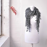 Layered & Textured Knitted Scarf - Warm Tasselled Style with Mannequin Display
