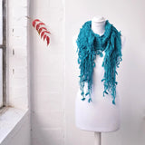 Teal green knitted scarf on mannequin - Layered & Textured Knitted Scarf