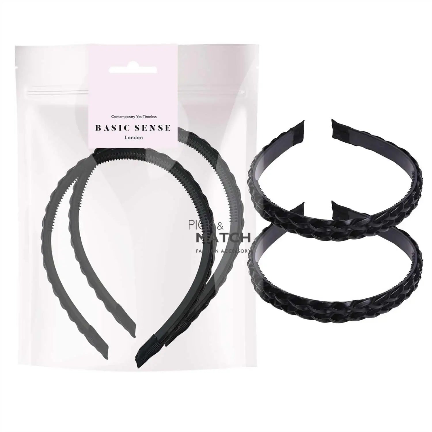 Black leather braided headbands for women - 2pcs