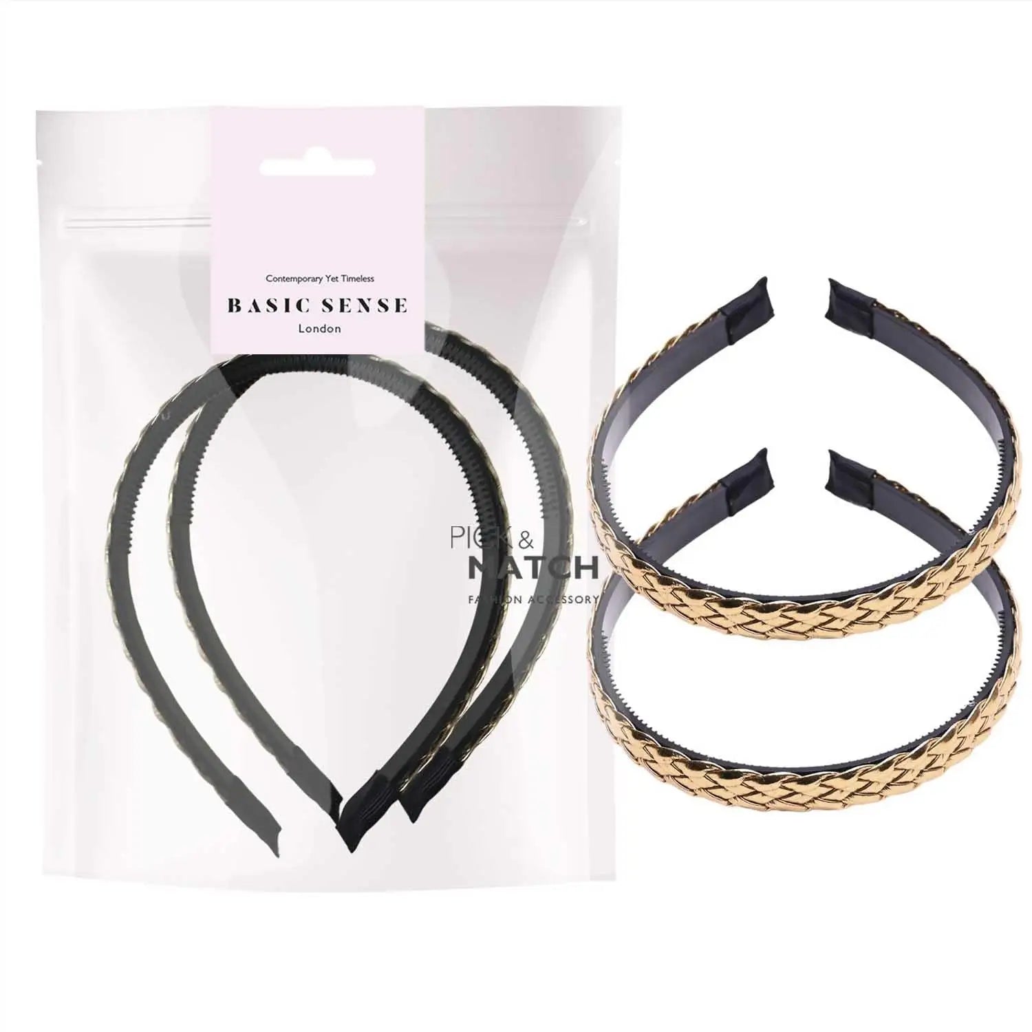 Black and gold leather braided headbands for women - 2pcs