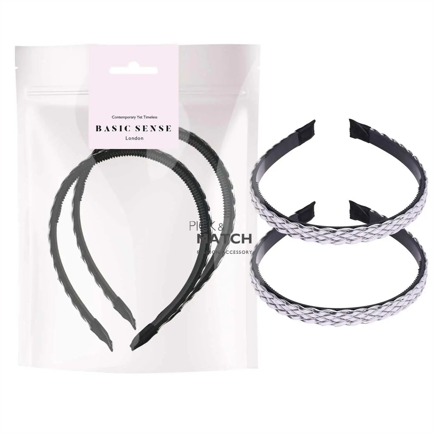 Black and white leather braided headbands with a white bag - 2pcs