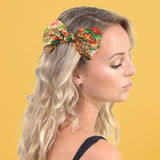 Woman wearing floral headband: Leopard & Floral Print Hair Bow Clip Accessory
