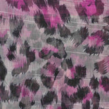 Pink and black floral print chiffon square neck scarf with leopard print design.