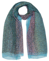 Leopard Print Tie-Dye Silk Blend Chiffon Scarf in Blue and Pink