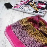 Pink leopard print tie-dye silk blend chiffon scarf