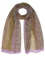 Leopard Print Silk Blend Chiffon Scarf with Purple Border