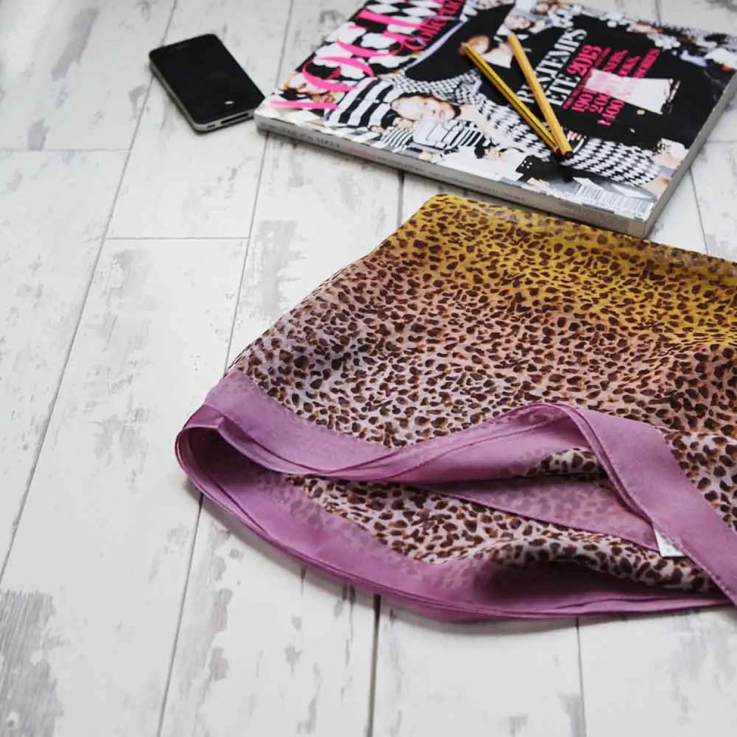 Leopard Print Tie Dye Silk Blend Scarf with Shoes