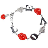 Love Charm Rhinestone Metal Bracelet with Red and Black Hearts
