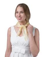 Luxurious 100% Mulberry Silk Small Square Scarf - Woman in White Dress and Yellow Scarf