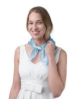 Elegant woman in blue bow tie accessory, Luxurious 100% Mulberry Silk Small Square Scarf