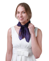 Mulberry silk small square scarf - Woman in white dress and purple scarf