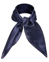 Luxurious navy silk small square scarf with satin border.